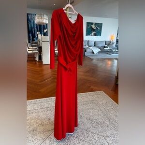 VINTAGE 1970s Drapey Cowl Neck Maxi Evening Dress Red Glam Formal Cocktail